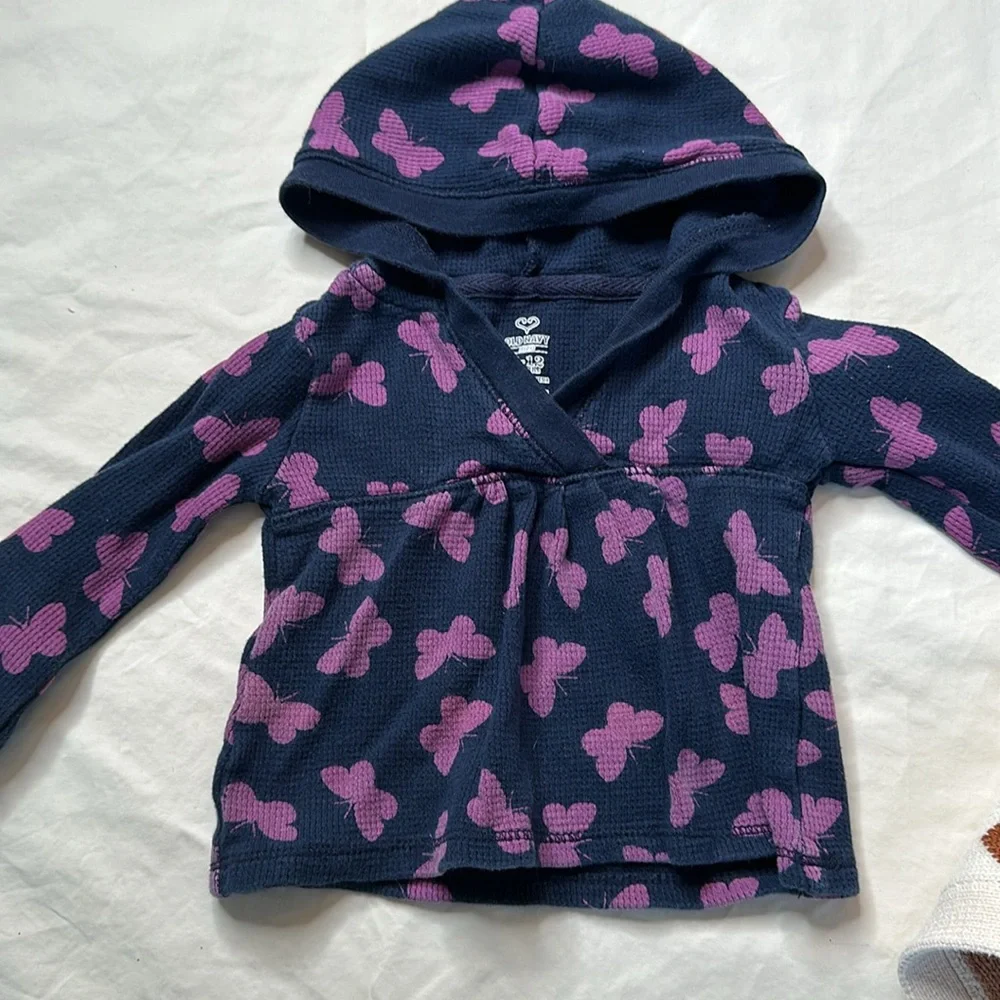 Old Navy Purple and White Hoodies for Cozy Comfort. Size 6-12 months. Butterfly